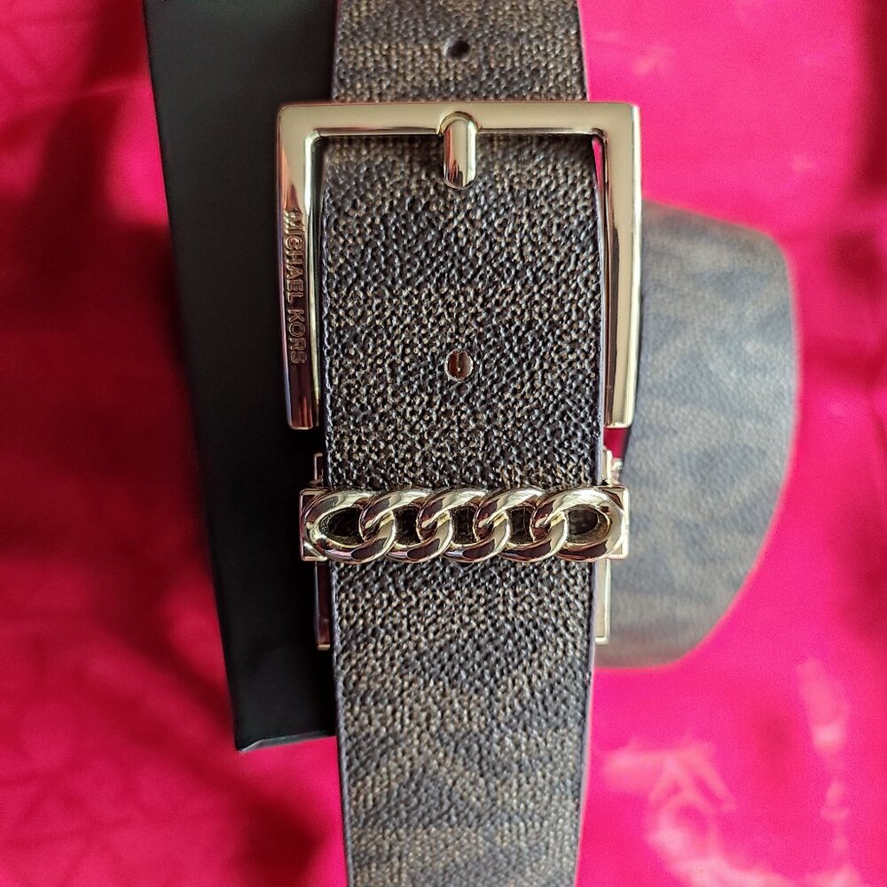 MK women reversible belt - Tan & MK logo